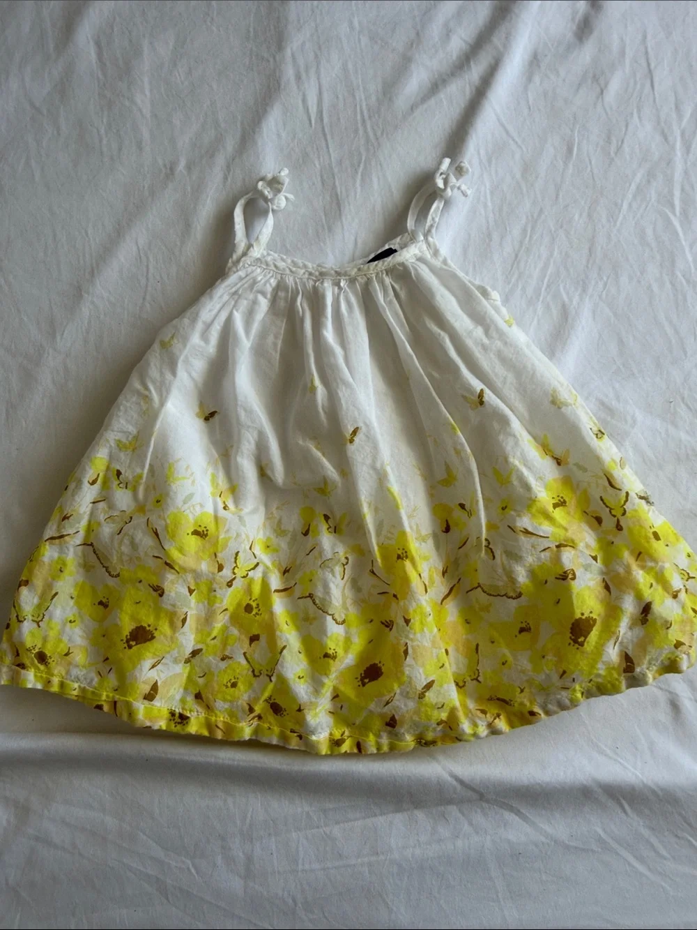 GAP Girls White Dress with Yellow Floral Ombre 3-6 months